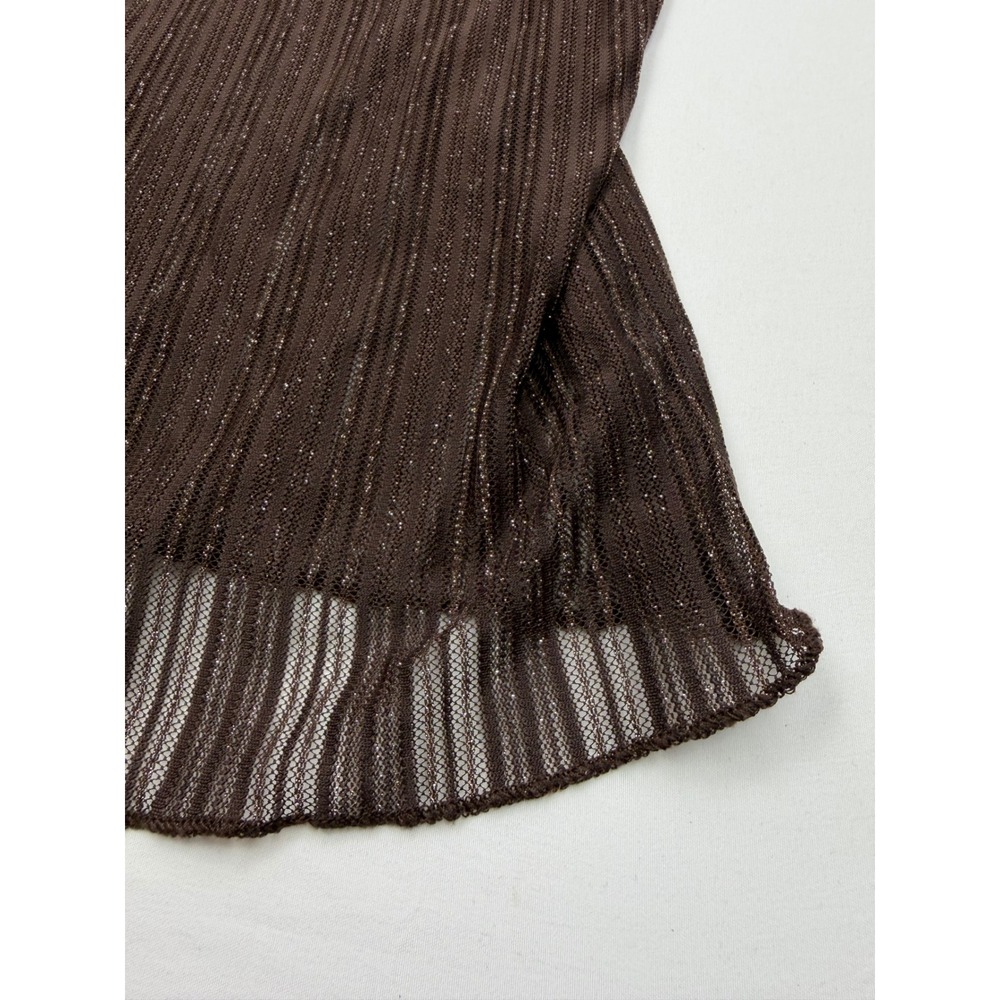Womens Brown Pleated Cowl Neck Sheer Metallic Shimmer Blouse Top - Picture 3 of 9